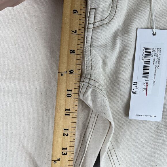 NWT Saturdays NYC Charlie Skinny Slim Natural Beige Mid Rise Denim Jeans 29x32 - Picture 10 of 16